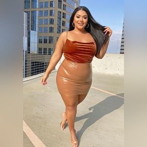 Faux Leather Mini Skirt in Camel/Nude - Plus Size 2x